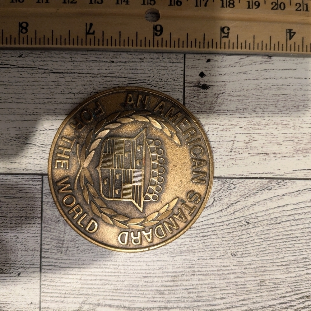 cadillac Round Brass Medallion with Text